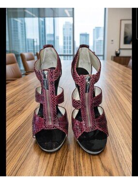 Michael Michael Kors Berkeley Leather Snakeskin Open Toe High Heels Women 8M